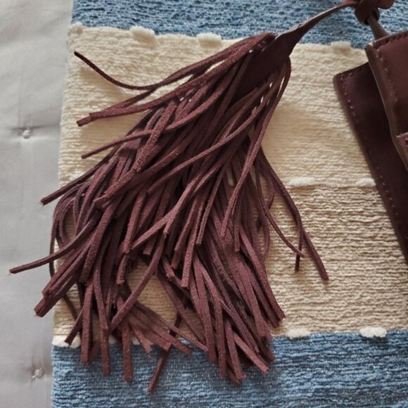 Vintage Lucky Brand Suede Leather Tassel Sachel Crossbody In Maroon - Picture 9 of 13